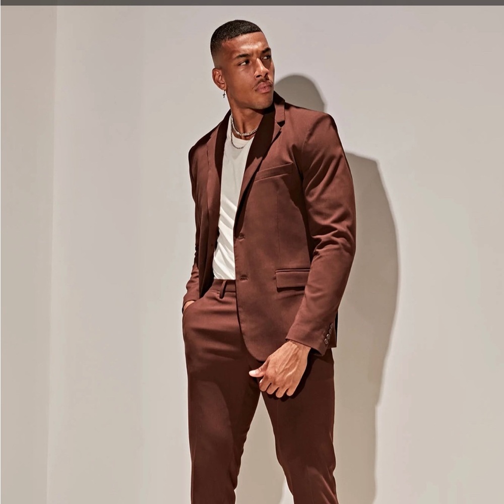 Men slim fit brown fashion nova suit size small